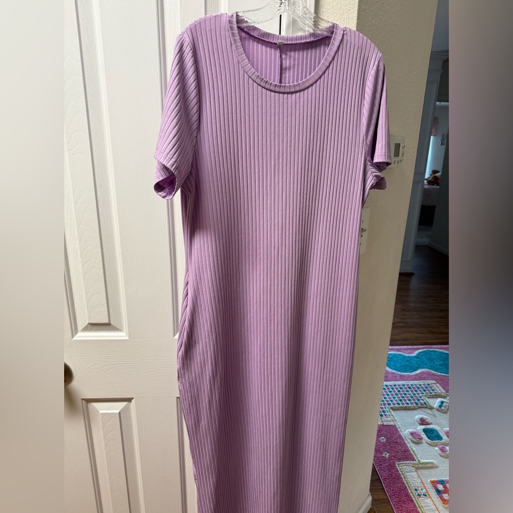 Lavender Ribbed Short Sleeve Midi Dress (3XL)